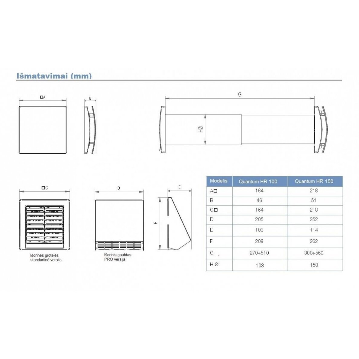 Sieninis mini rekuperatorius Aerauliqa Quantum HR 150 3