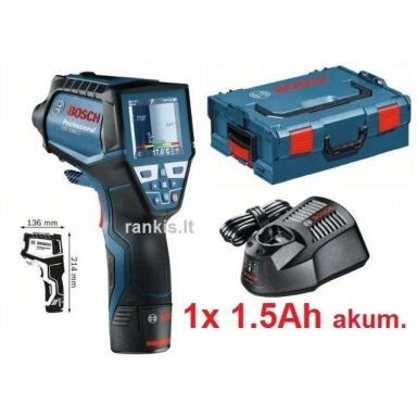Šilumos detektorius Bosch GIS 1000 C, L-BOXX + 1x 1,5 Ah Šilumos detektorius Bosch GIS 1000 C, L-BOXX + 1x 1,5 Ah