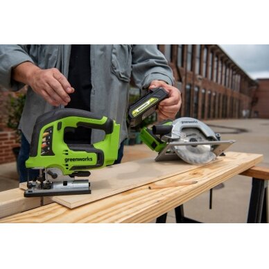 Akumuliatorinis siaurapjūklis Greenworks GD24JS, 24 V, (tik įrankis) 1 Akumuliatorinis siaurapjūklis Greenworks GD24JS, 24 V, (tik įrankis) 1