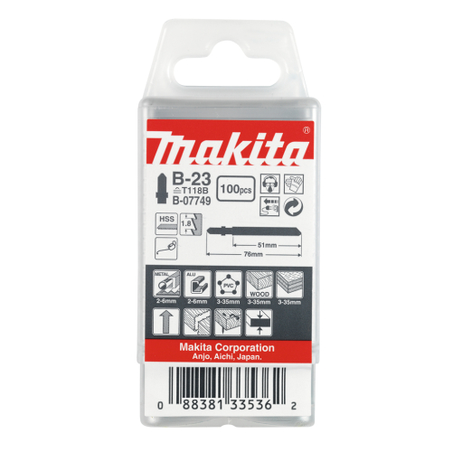 Siaurapjūklio pjūkleliai Makita B-07749, B-23 (T118B) 50MM 100 vnt., metalui 1