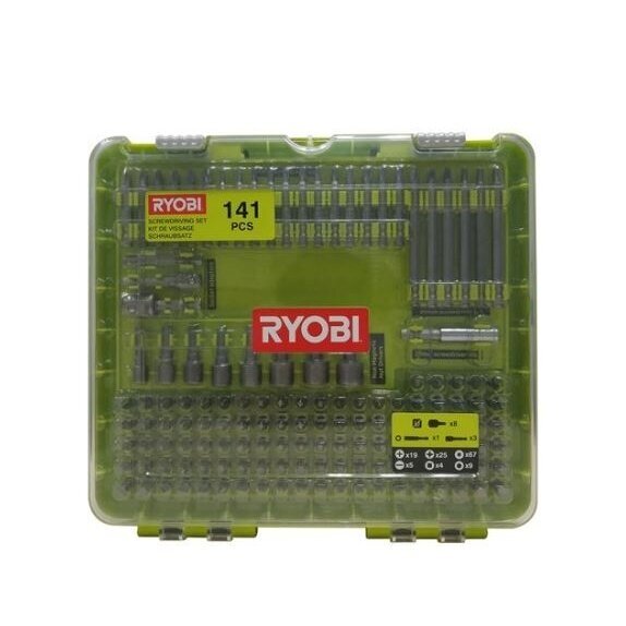 Šimtas keturiasdešimt vieno suktuvo antgalių rinkinys Ryobi RAKD141 Šimtas keturiasdešimt vieno suktuvo antgalių rinkinys Ryobi RAKD141