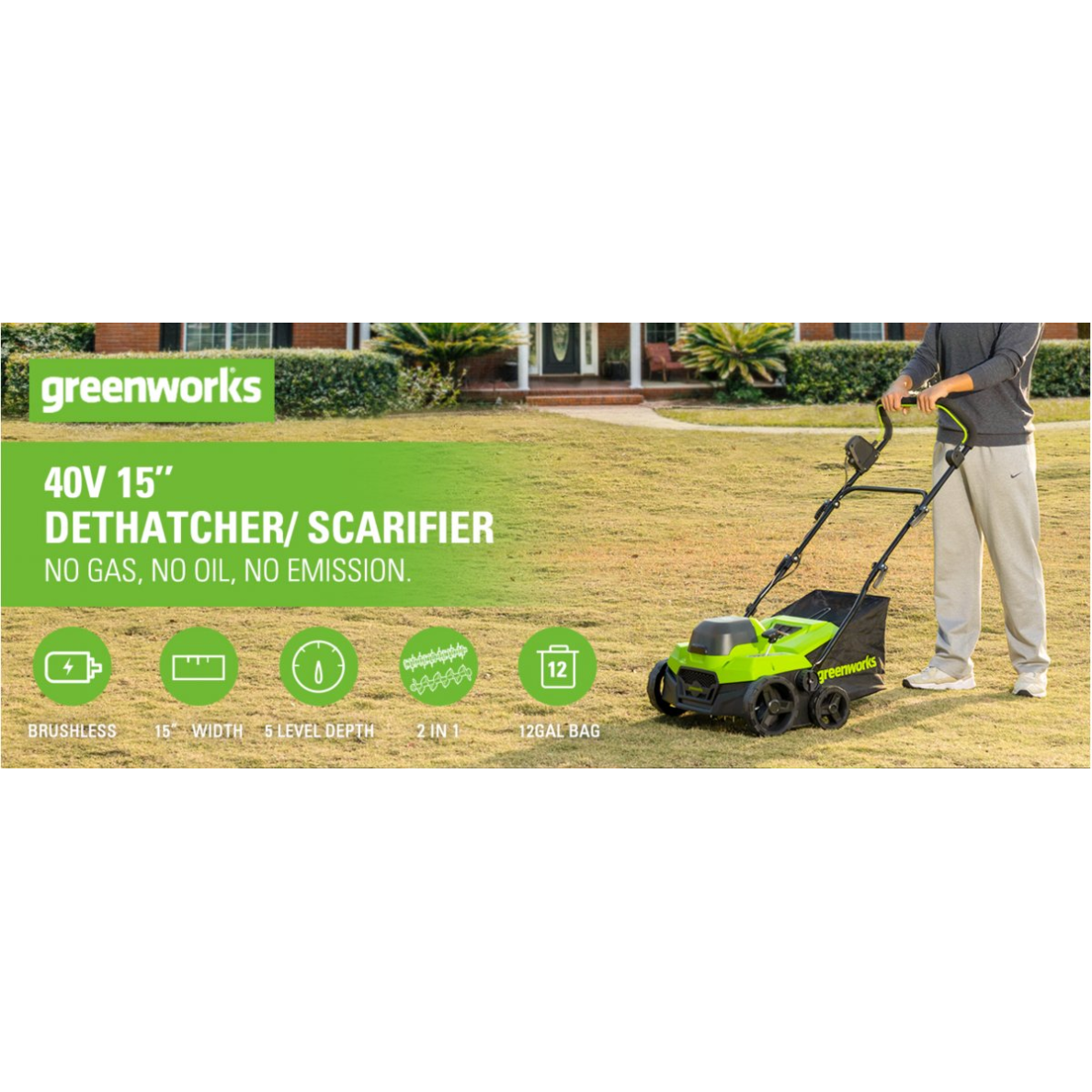 SKARIFIKATORIUS II 38cm Greenworks 24X2V GD24X2SC38II (tik įrankis) 5 SKARIFIKATORIUS II 38cm Greenworks 24X2V GD24X2SC38II (tik įrankis) 5