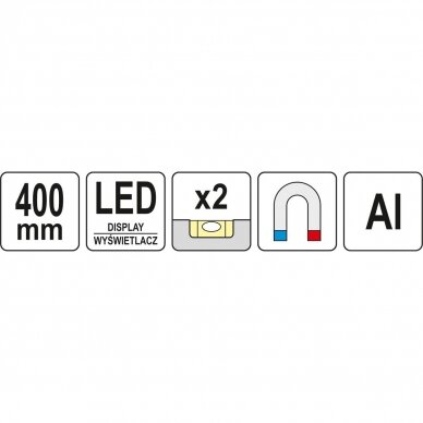 Skaitmeninis gulsčiukas su LED Yato, 400 mm 5 Skaitmeninis gulsčiukas su LED Yato, 400 mm 5