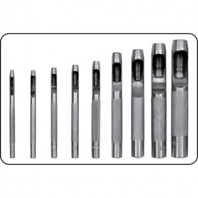 Skylių išmušėjų odoje rinkinys | 2,5-10 mm | 9 vnt. (YT-3590) 1 Skylių išmušėjų odoje rinkinys | 2,5-10 mm | 9 vnt. (YT-3590) 1