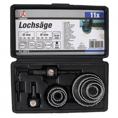 Skylių pjovimo grąžtai 19 - 64 mm, 11 vnt. 1 Skylių pjovimo grąžtai 19 - 64 mm, 11 vnt. 1