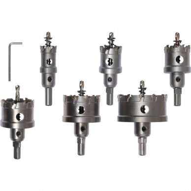 Skylių pjūklų / grąžtų rinkinys metalui TCT | 6 vnt. (YT-44077) 1 Skylių pjūklų / grąžtų rinkinys metalui TCT | 6 vnt. (YT-44077) 1