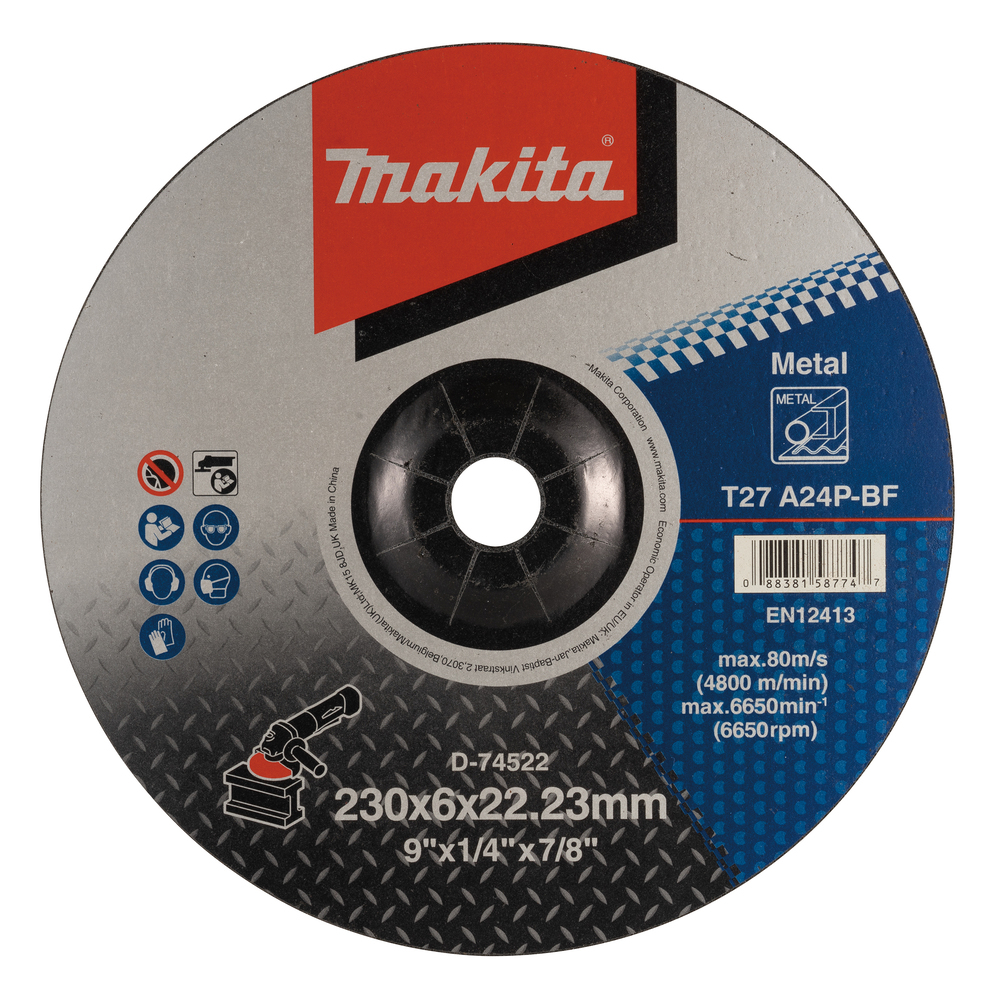 Šlifavimo diskas Makita D-74522, 230X6,0X22,23, metalui Šlifavimo diskas Makita D-74522, 230X6,0X22,23, metalui