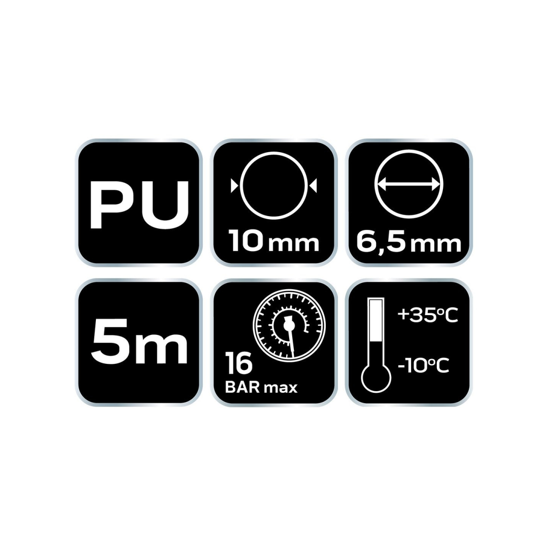 Slėgio žarnos spiralė 6,5 x 10 mm, 5 m, PU 8 Slėgio žarnos spiralė 6,5 x 10 mm, 5 m, PU 8