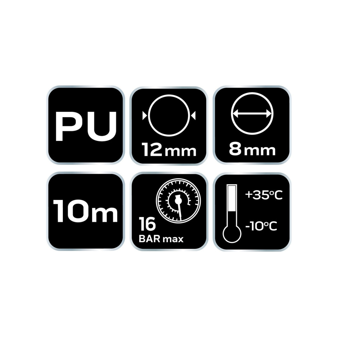 Slėgio žarnos spiralė 8,0 x 12 mm, 10 m, PU 8 Slėgio žarnos spiralė 8,0 x 12 mm, 10 m, PU 8