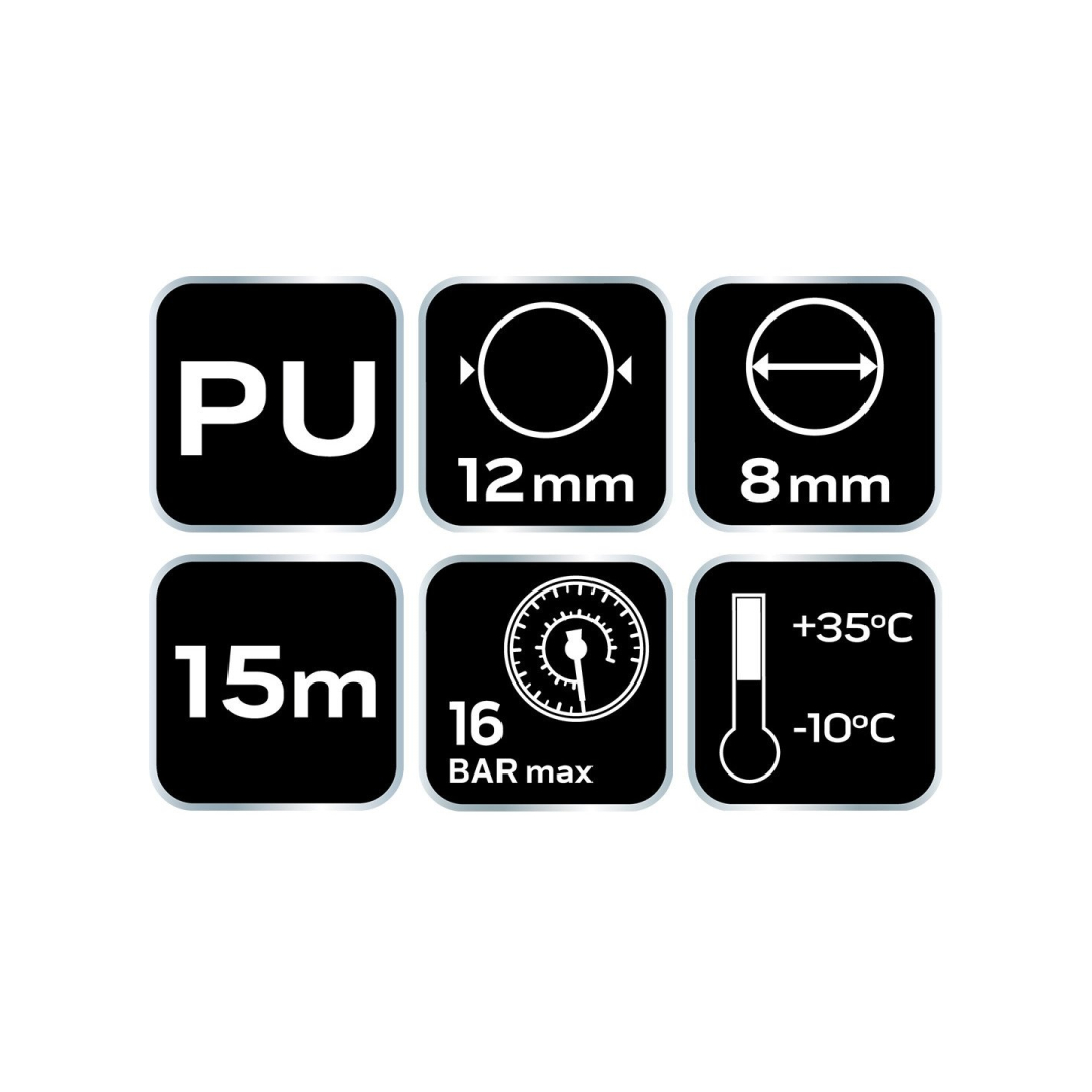 Slėgio žarnos spiralė 8,0 x 12 mm, 15 m, PU 8 Slėgio žarnos spiralė 8,0 x 12 mm, 15 m, PU 8