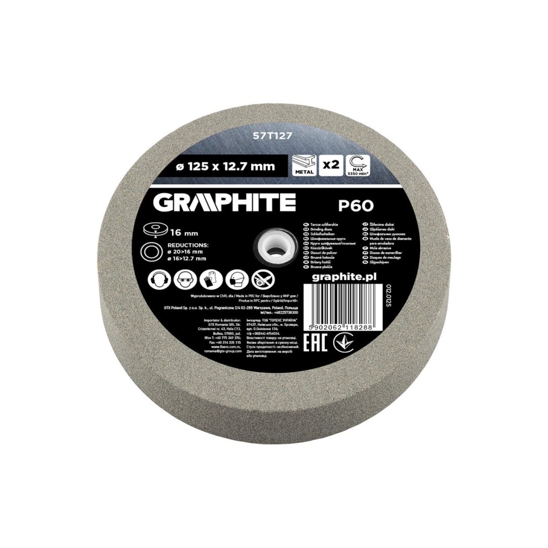 Šlifavimo diskai 125 x 20/16/12,7 x 16 mm, p60, 2 vnt. 2 Šlifavimo diskai 125 x 20/16/12,7 x 16 mm, p60, 2 vnt. 2