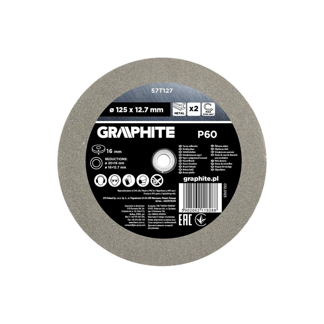 Šlifavimo diskai 125 x 20/16/12,7 x 16 mm, p60, 2 vnt. 3 Šlifavimo diskai 125 x 20/16/12,7 x 16 mm, p60, 2 vnt. 3