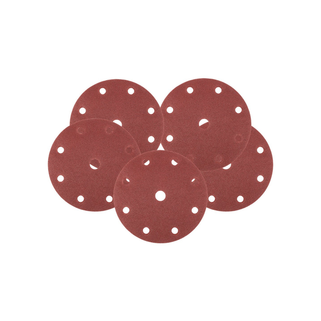 Šlifavimo diskai 150 mm, P120, 5 vnt, su 9 skylėmis 04-721 Šlifavimo diskai 150 mm, P120, 5 vnt, su 9 skylėmis 04-721