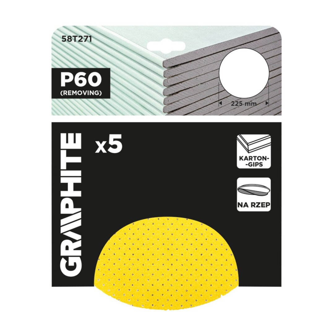 Šlifavimo diskai, perforuoti, „Velcro“, pritvirtinti su 225 mm, p60, 5 vnt. 1