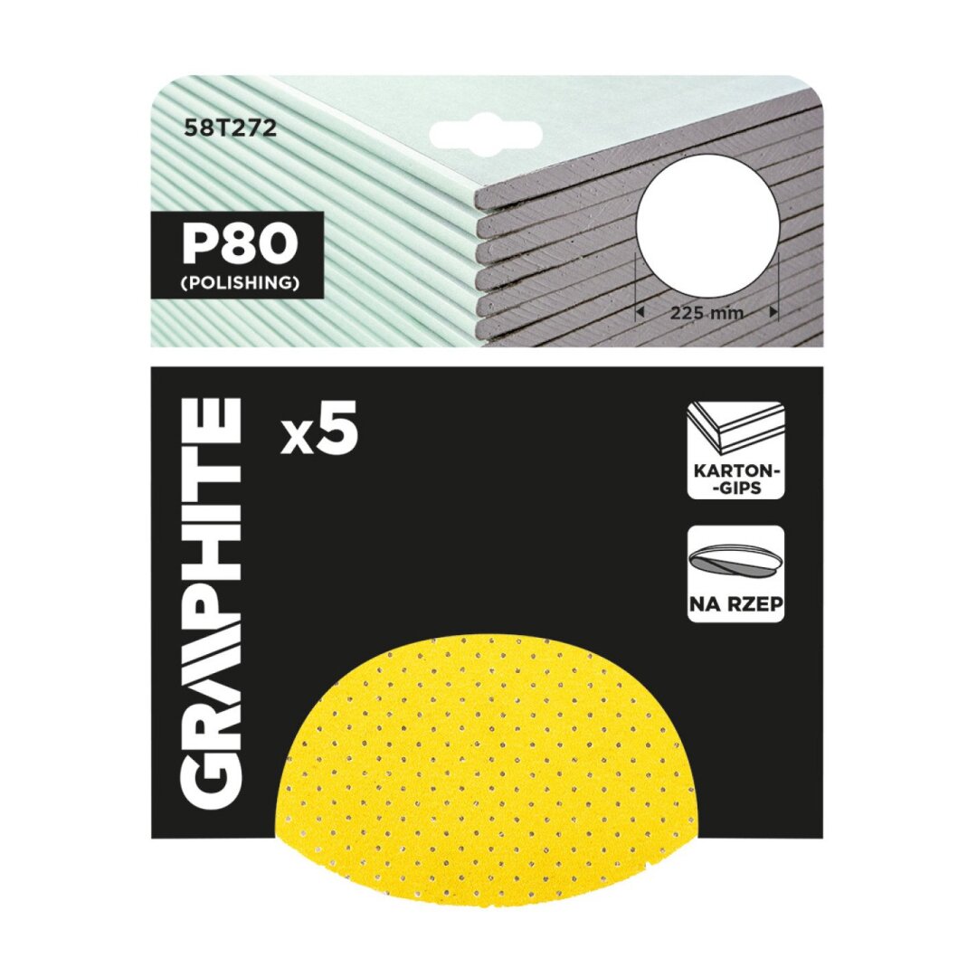 Šlifavimo diskai, perforuoti, „Velcro“, pritvirtinti su 225 mm, p80, 5 vnt. 1 Šlifavimo diskai, perforuoti, „Velcro“, pritvirtinti su 225 mm, p80, 5 vnt. 1