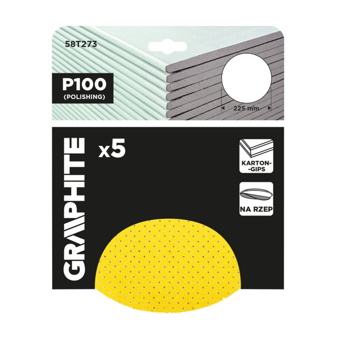 Šlifavimo diskai, perforuoti, „Velcro“, pritvirtinti su 225 mm skylėmis, P100, 5 vnt. 1 Šlifavimo diskai, perforuoti, „Velcro“, pritvirtinti su 225 mm skylėmis, P100, 5 vnt. 1