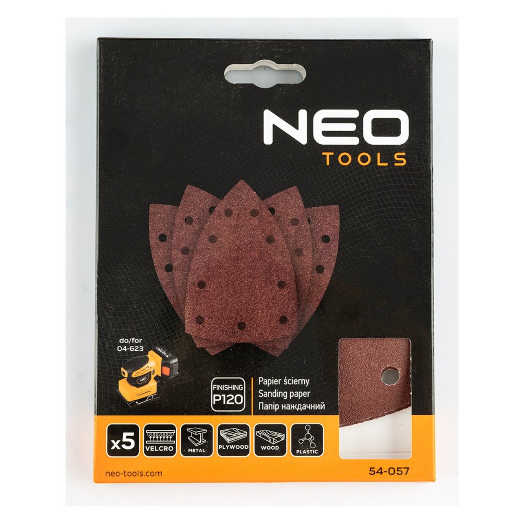 Šlifavimo popierius plienui 146 x 156 x 100 mm, p120, 5 vnt, su 9 skylėmis 04-623 1