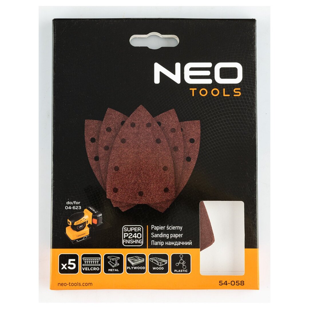 Šlifavimo popierius plienui 146 x 156 x 100 mm, p240, 5 vnt, su 9 skylėmis 04-623 1