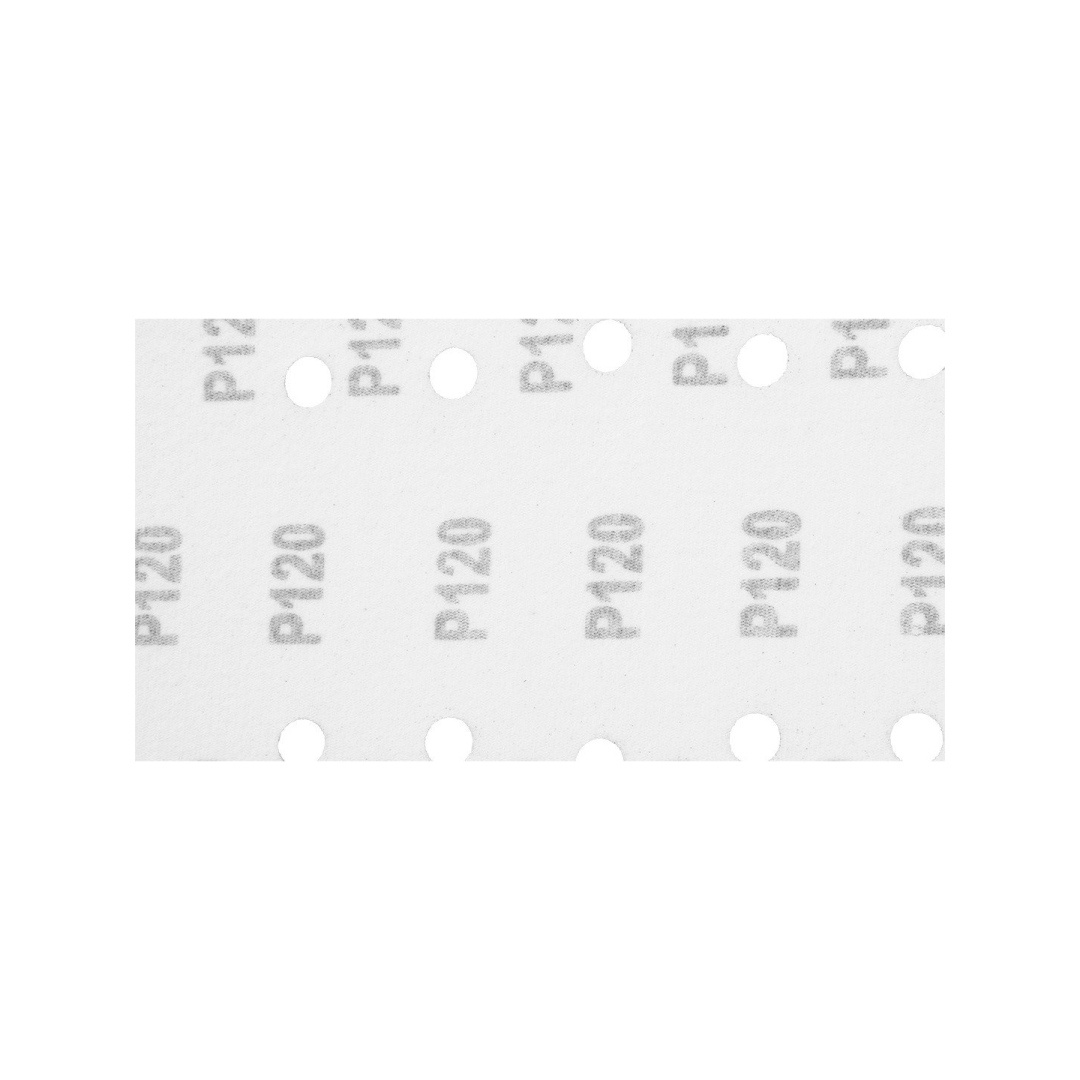 Šlifavimo popierius su „Velcro“ tvirtinimu 115 x 230 mm, K120, 5 vnt, su skylutėmis 7 Šlifavimo popierius su „Velcro“ tvirtinimu 115 x 230 mm, K120, 5 vnt, su skylutėmis 7