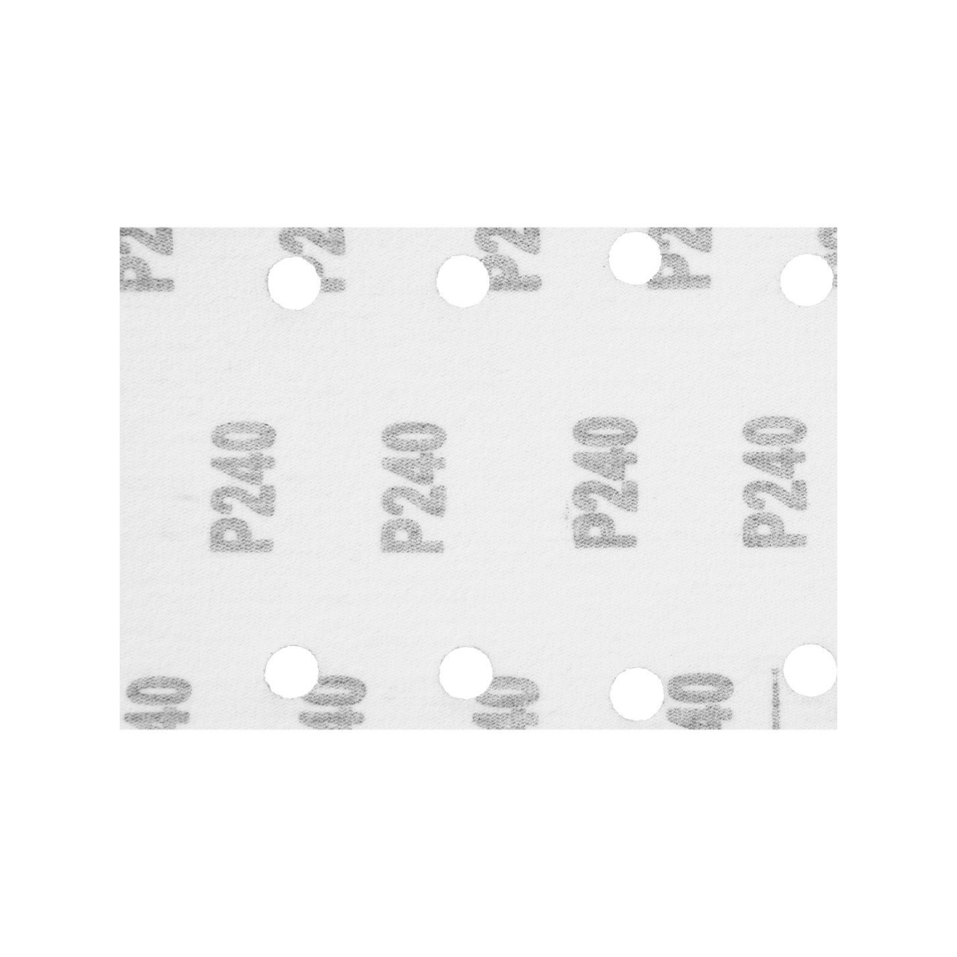 Šlifavimo popierius su „Velcro“ tvirtinimu 115 x 230 mm, K240, 5 vnt, su skylutėmis 7 Šlifavimo popierius su „Velcro“ tvirtinimu 115 x 230 mm, K240, 5 vnt, su skylutėmis 7