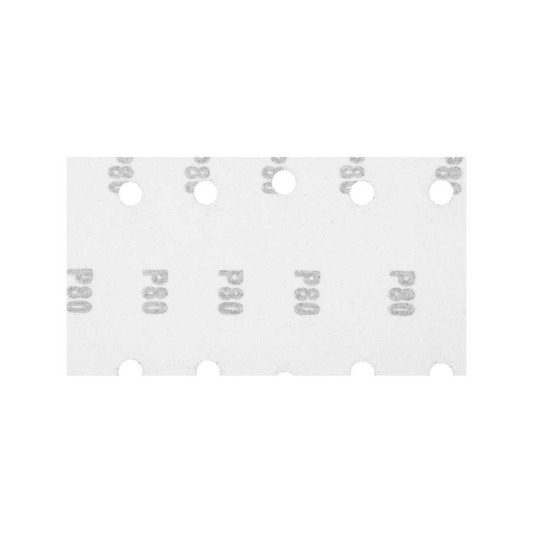 Šlifavimo popierius su „Velcro“ tvirtinimu 115 x 230 mm, K80, 5 vnt, su skylutėmis 7 Šlifavimo popierius su „Velcro“ tvirtinimu 115 x 230 mm, K80, 5 vnt, su skylutėmis 7