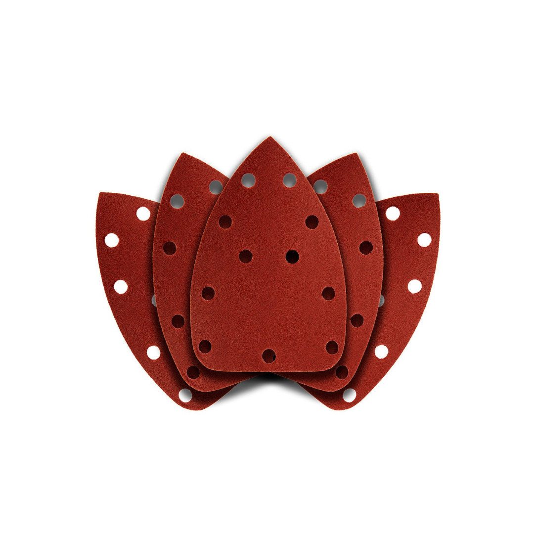 Šlifavimo popierius su „Velcro“ tvirtinimu delta 140 x 140 x 80 mm, K180, 5 vnt, su skylutėmis