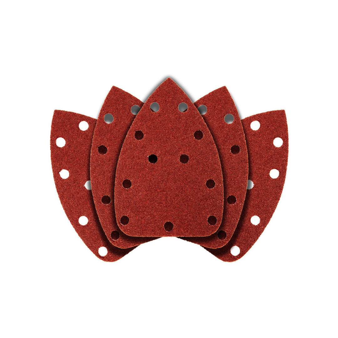 Šlifavimo popierius su „Velcro“ tvirtinimu delta 140 x 140 x 80 mm, K40, 5 vnt, su skylutėmis