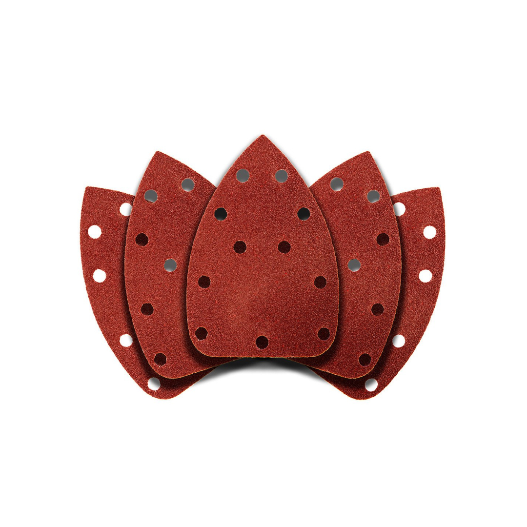 Šlifavimo popierius su „Velcro“ tvirtinimu delta 140 x 140 x 80 mm, K60, 5 vnt, su skylutėmis