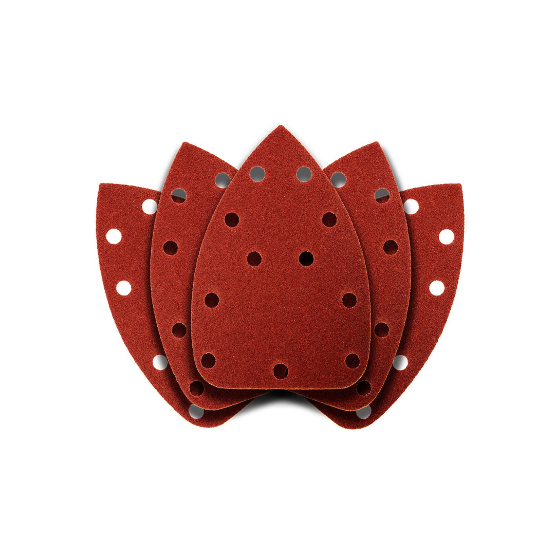 Šlifavimo popierius su „Velcro“ tvirtinimu delta 140 x 140 x 80 mm, K80, 5 vnt, su skylutėmis Šlifavimo popierius su „Velcro“ tvirtinimu delta 140 x 140 x 80 mm, K80, 5 vnt, su skylutėmis