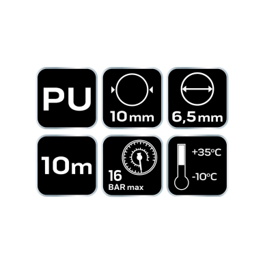 Slėgio žarnos spiralė 6,5 x 10 mm, 10 m, PU 8 Slėgio žarnos spiralė 6,5 x 10 mm, 10 m, PU 8