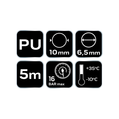 Slėgio žarnos spiralė 6,5 x 10 mm, 5 m, PU 8 Slėgio žarnos spiralė 6,5 x 10 mm, 5 m, PU 8