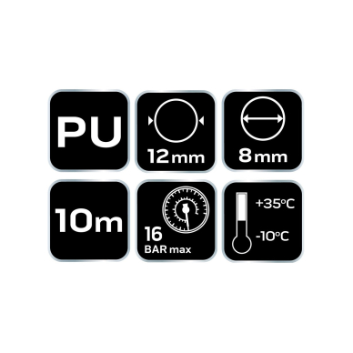 Slėgio žarnos spiralė 8,0 x 12 mm, 10 m, PU 8 Slėgio žarnos spiralė 8,0 x 12 mm, 10 m, PU 8