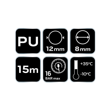 Slėgio žarnos spiralė 8,0 x 12 mm, 15 m, PU 8 Slėgio žarnos spiralė 8,0 x 12 mm, 15 m, PU 8