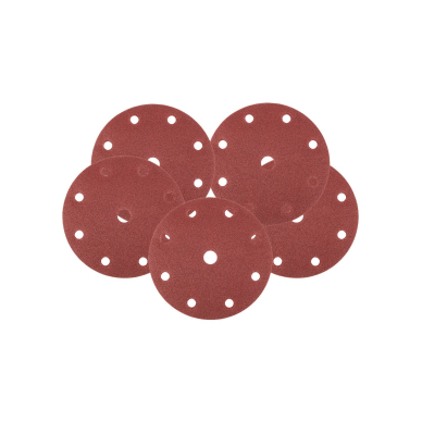 Šlifavimo diskai 150 mm, P100, 5 vnt, su 9 skylėmis 04-721 Šlifavimo diskai 150 mm, P100, 5 vnt, su 9 skylėmis 04-721