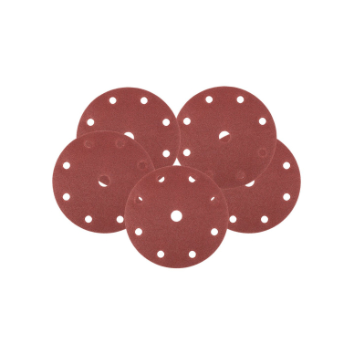 Šlifavimo diskai 150 mm, P120, 5 vnt, su 9 skylėmis 04-721 Šlifavimo diskai 150 mm, P120, 5 vnt, su 9 skylėmis 04-721