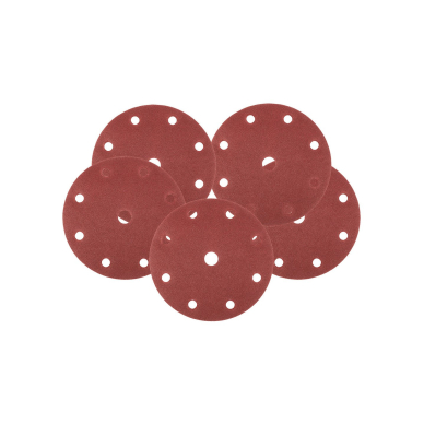 Šlifavimo diskai 150 mm, P180, 5 vnt, su 9 skylėmis 04-721 Šlifavimo diskai 150 mm, P180, 5 vnt, su 9 skylėmis 04-721