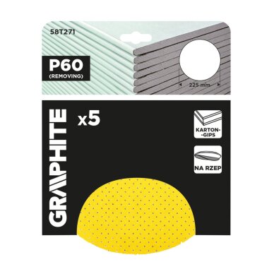 Šlifavimo diskai, perforuoti, „Velcro“, pritvirtinti su 225 mm, p60, 5 vnt. 1 Šlifavimo diskai, perforuoti, „Velcro“, pritvirtinti su 225 mm, p60, 5 vnt. 1