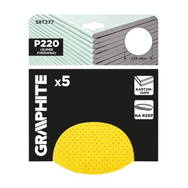 Šlifavimo diskai, perforuoti, „Velcro“, pritvirtinti su 225 mm skylėmis, P220, 5 vnt. 1