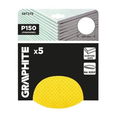 Šlifavimo diskai, perforuoti, „Velcro“, užpildyti skylėmis 225 mm, P150, 5 vnt. 1 Šlifavimo diskai, perforuoti, „Velcro“, užpildyti skylėmis 225 mm, P150, 5 vnt. 1