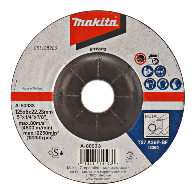 Šlifavimo diskas Makita A-80933, 125X6, metalui Šlifavimo diskas Makita A-80933, 125X6, metalui