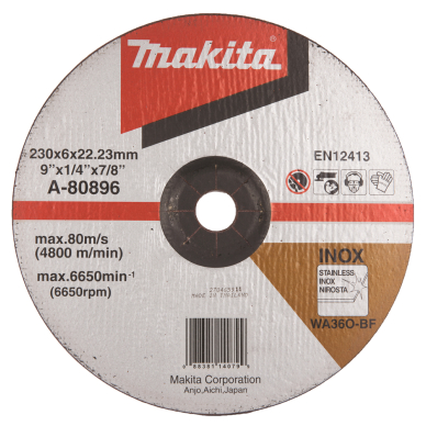 Šlifavimo diskas Makita A-80896, 230X6, RST (INOX) 1 Šlifavimo diskas Makita A-80896, 230X6, RST (INOX) 1