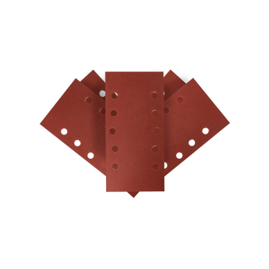Šlifavimo popierius su „Velcro“ tvirtinimu 115 x 230 mm, K240, 5 vnt, su skylutėmis Šlifavimo popierius su „Velcro“ tvirtinimu 115 x 230 mm, K240, 5 vnt, su skylutėmis