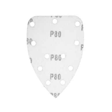 Šlifavimo popierius su „Velcro“ tvirtinimu delta 140 x 140 x 80 mm, K80, 5 vnt, su skylutėmis 5