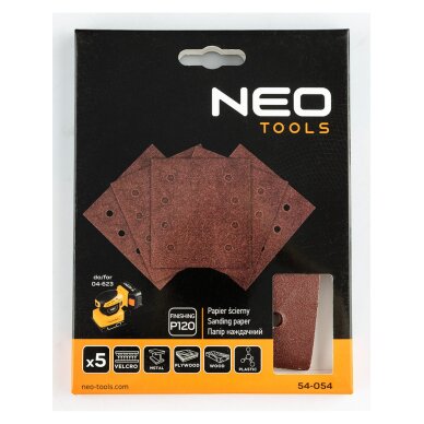 Šlifavimo popierius, „Velcro“ 113 x 113 mm, P120, 5 vnt. su 8 skylėmis 1