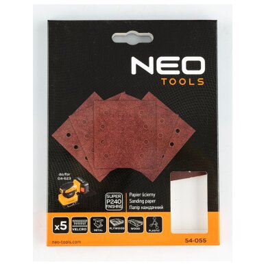 Šlifavimo popierius, „Velcro“ 113 x 113 mm, p240, 5 vnt. su 8 skylėmis 1 Šlifavimo popierius, „Velcro“ 113 x 113 mm, p240, 5 vnt. su 8 skylėmis 1