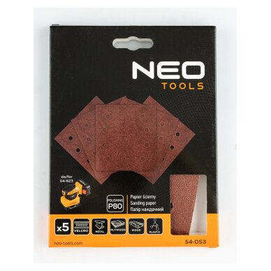 Šlifavimo popierius, „Velcro“ 113 x 113 mm, p80, 5 vnt. su 8 skylėmis 1