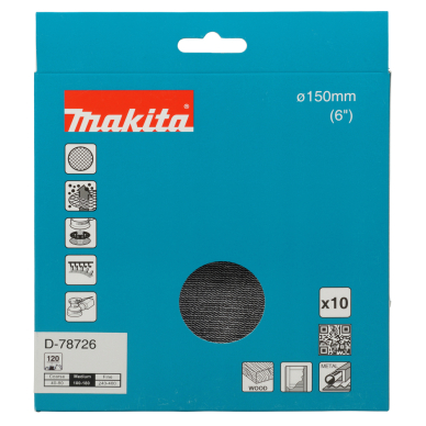 Šlifavimo tinklelis Makita D-78726 su aliuminio oksido danga, 150mm A120 1 Šlifavimo tinklelis Makita D-78726 su aliuminio oksido danga, 150mm A120 1
