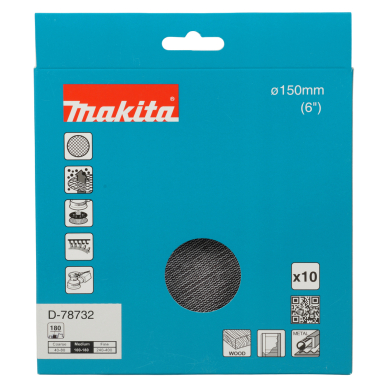 Šlifavimo tinklelis Makita D-78732 su aliuminio oksido danga, 150mm A180 1 Šlifavimo tinklelis Makita D-78732 su aliuminio oksido danga, 150mm A180 1