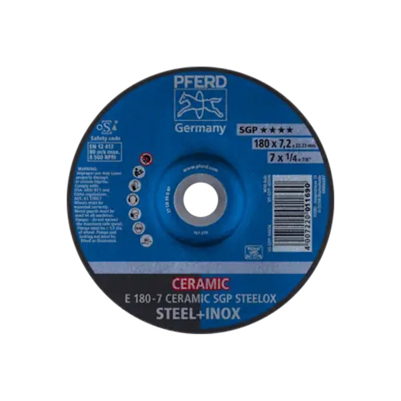 Šlifavimo diskas PFERD E180-7 Ceramic SGP Steelox Šlifavimo diskas PFERD E180-7 Ceramic SGP Steelox