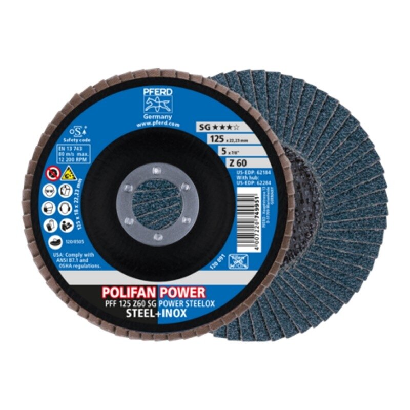Šlifavimo diskas PFERD PFF125 Z SG Power Steelox Z60 Šlifavimo diskas PFERD PFF125 Z SG Power Steelox Z60